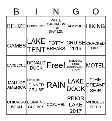 VACATION Bingo Card