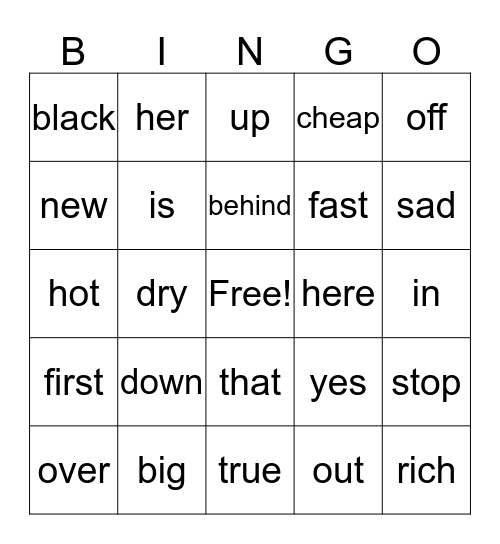 Let's Go 2  Bingo Card