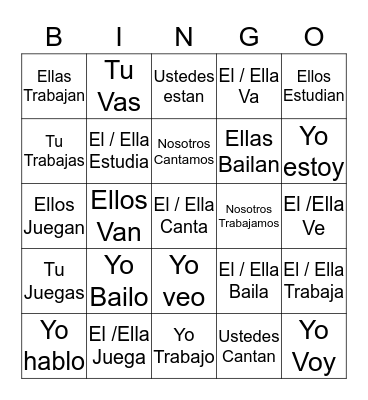 Spanish Bingo Card