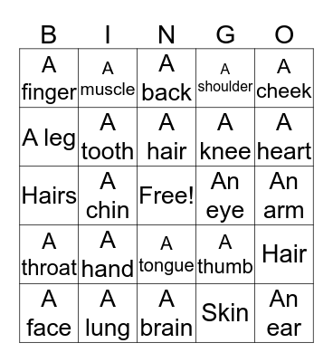 Body Parts Bingo Card