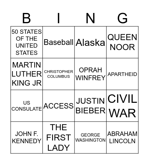 Access Bingo Card