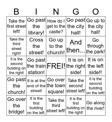 den Weg beschreiben Bingo Card