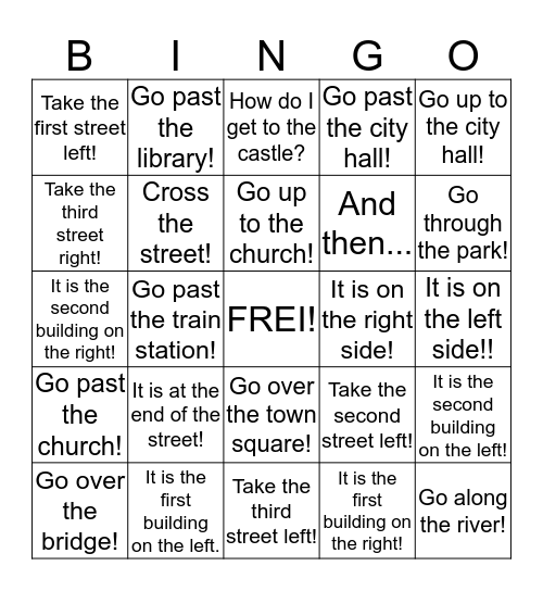den Weg beschreiben Bingo Card