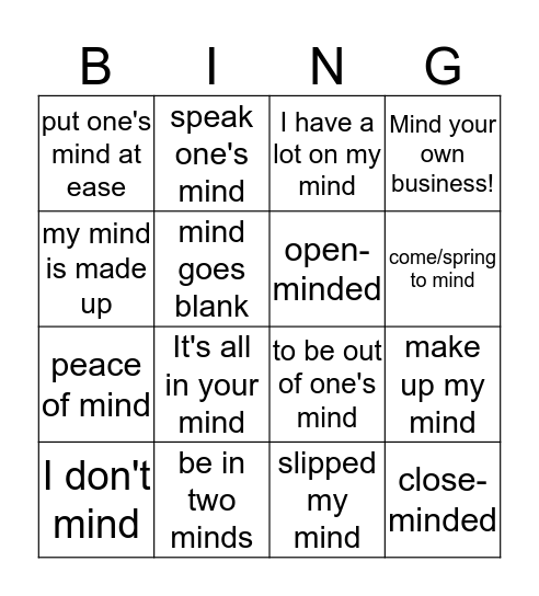MIND Bingo Card