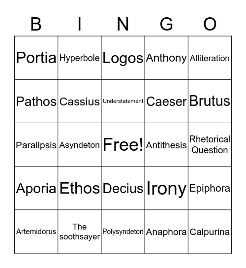 World Literature Bingo Card