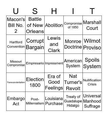 Unit 2 A Bingo Card