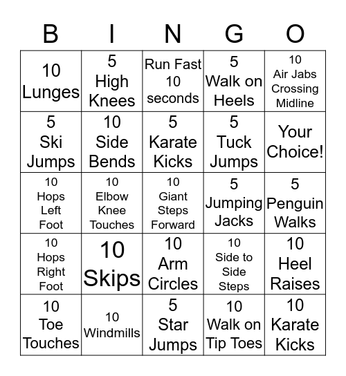 GROSS MOTOR BINGO Card