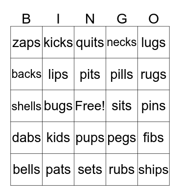 Spelling BINGO Card