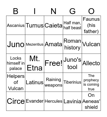 Aeneid Bingo Card