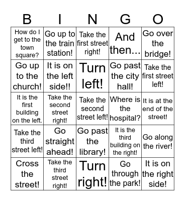 den Weg beschreiben Bingo Card