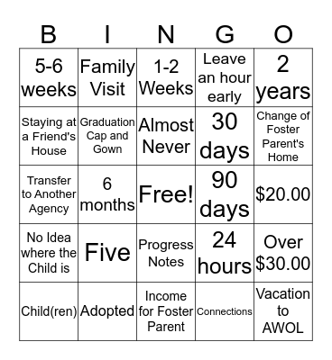Fiscal  Bingo Card