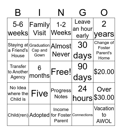 Fiscal  Bingo Card
