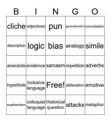 Persuasive Devices Bingo Card