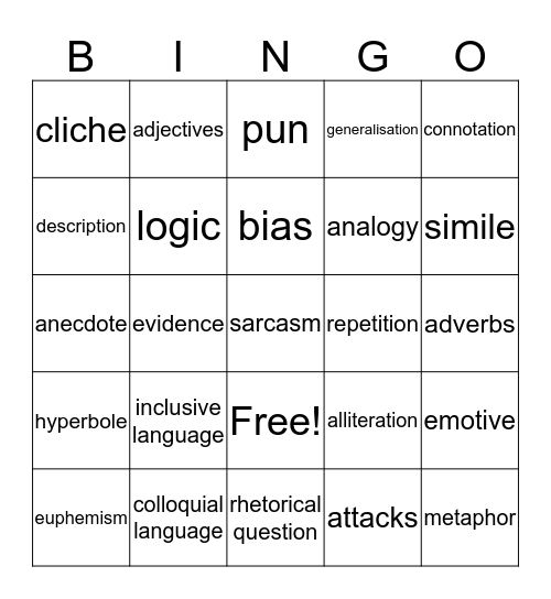 Persuasive Devices Bingo Card