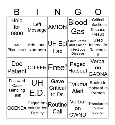 Outbound Bingo Card