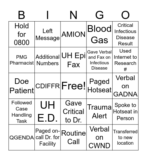 Outbound Bingo Card