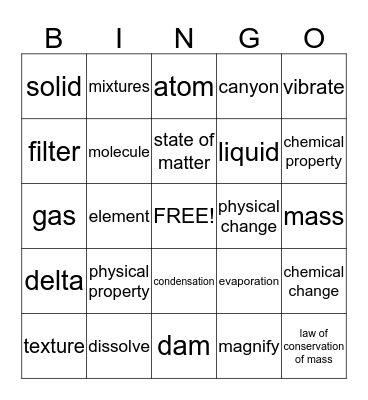 Physical and Chemical Changes Bingo Card
