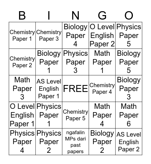 exam week (a. k. a. pembodohan massal) Bingo Card
