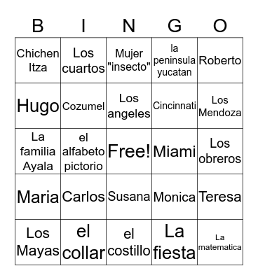 Spanish Bingo Card