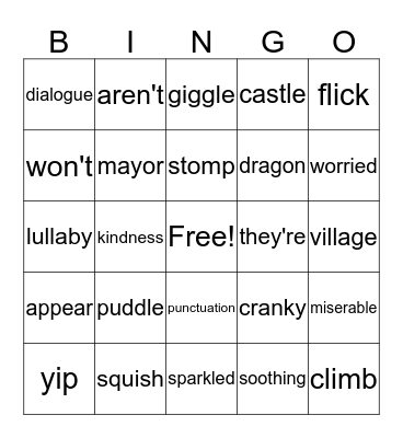 Puddle Play/Dragon's Lullaby Bingo Card