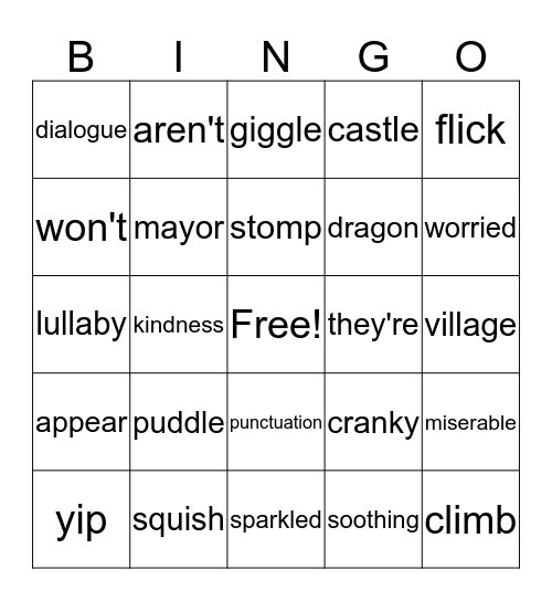 Puddle Play/Dragon's Lullaby Bingo Card