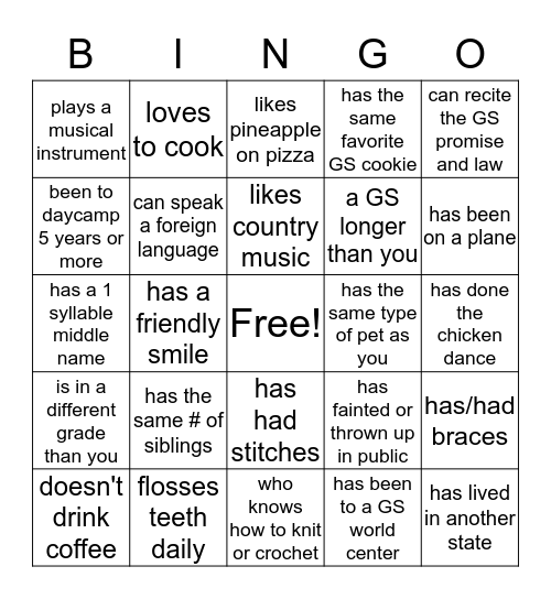 Get the initials of someone who: Bingo Card