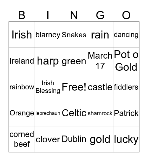 St. Patrick's Day Bingo Card