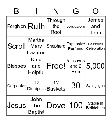 Bible Class BINGO Card