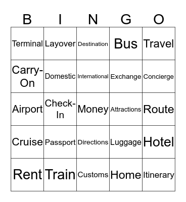 Planning a Trip Bingo Card