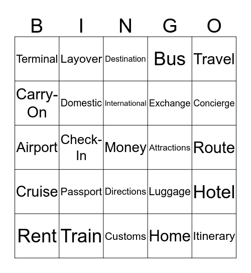 Planning a Trip Bingo Card