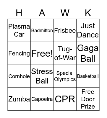 Family Fun and Fitness Night 2018 Bingo Card