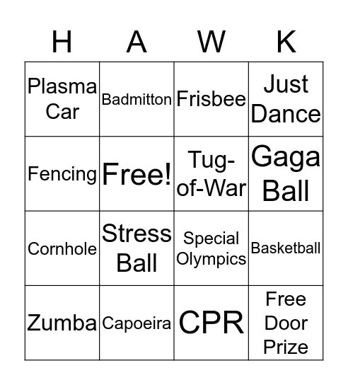 Family Fun and Fitness Night 2018 Bingo Card