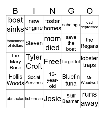 The Young Man and the Sea and Pictures of Hollis Woods Bingo Card