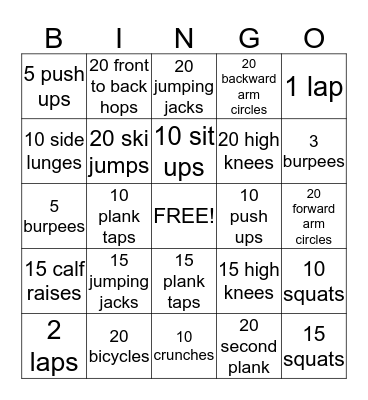 Fitness Bingo Card