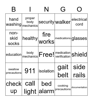 SAFETY Bingo Card