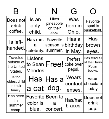 People Bingo! Bingo Card