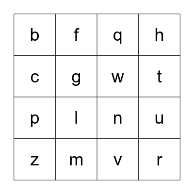 Alphabet Bingo Card