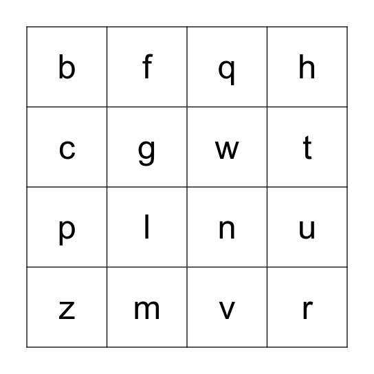 Alphabet Bingo Card