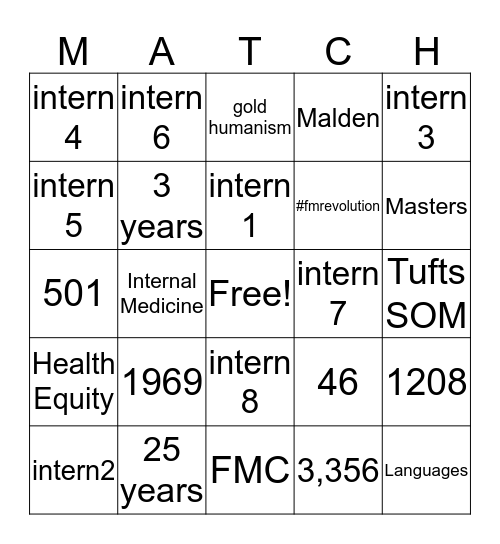 Match Day Bingo Card