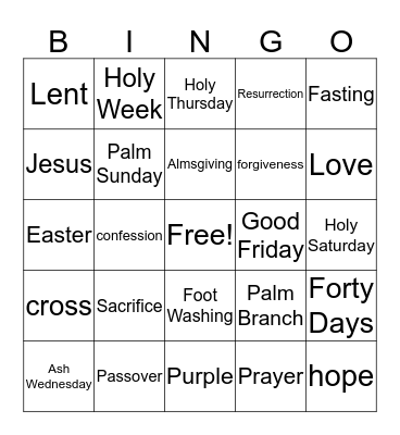 Lent  Bingo Card
