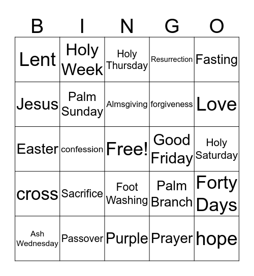 Lent  Bingo Card