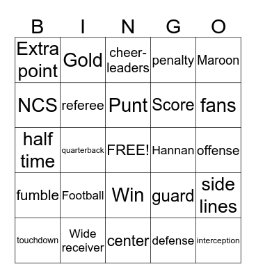 HOMECOMING Bingo Card