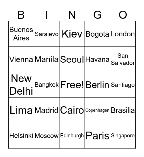 Capital City Bingo Card