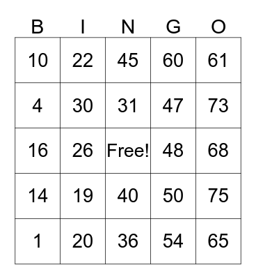 Bingo número Español Bingo Card