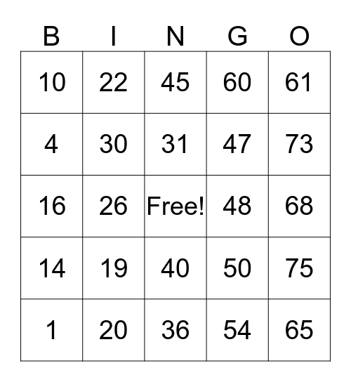 Bingo número Español Bingo Card