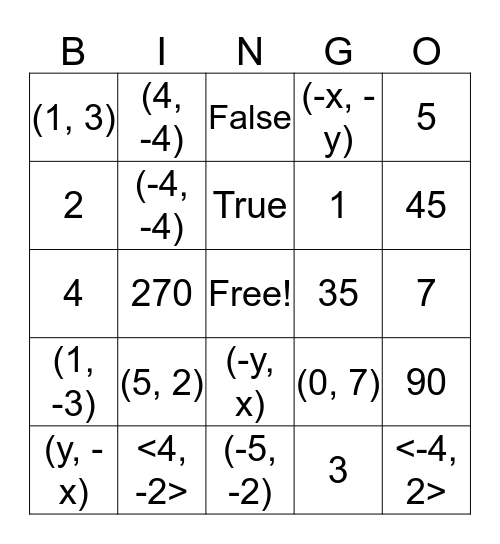 Geometry Ch 9 Bingo Card