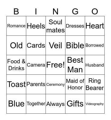 Bridal Shower Bingo Card