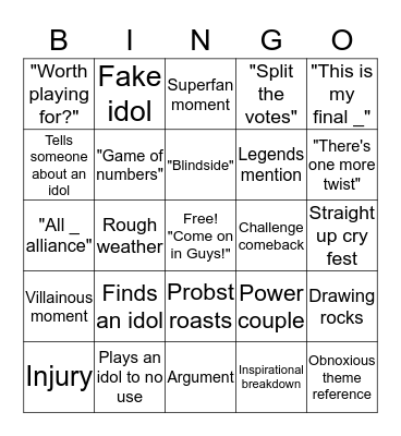 SURVIVOR Bingo Card