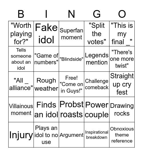 SURVIVOR Bingo Card