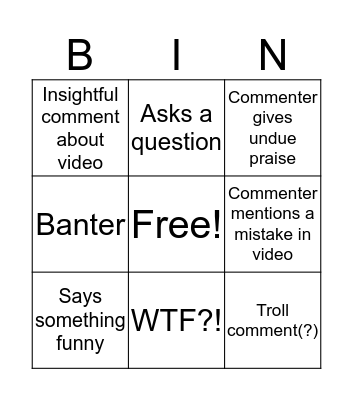 Comment Bingo Card